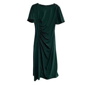 Green Midi Dress Ruched Cocktail Party Career Elegant Women's Medium SEE DESCRIP